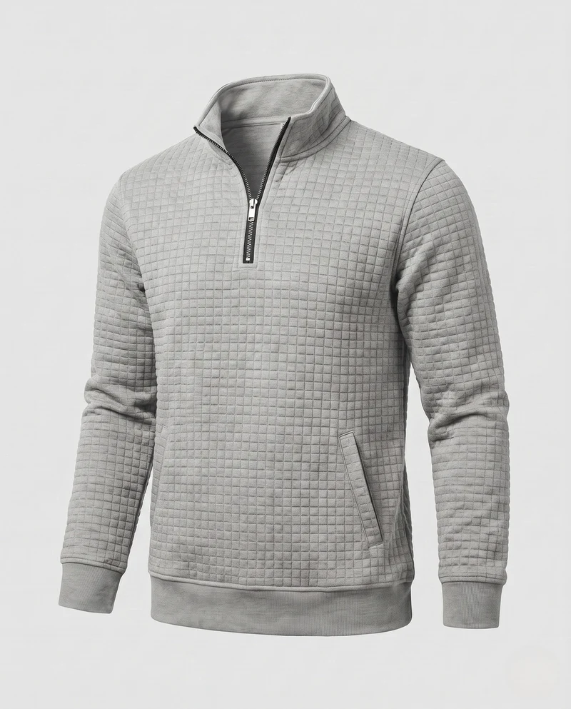 Herren Texturiertes Halbzip Sweatshirt mit Stehkragen, Waffelstruktur & Seitentaschen Nord Taschen