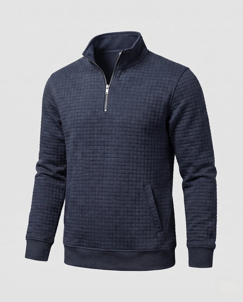 Herren Texturiertes Halbzip Sweatshirt mit Stehkragen, Waffelstruktur & Seitentaschen Nord Taschen