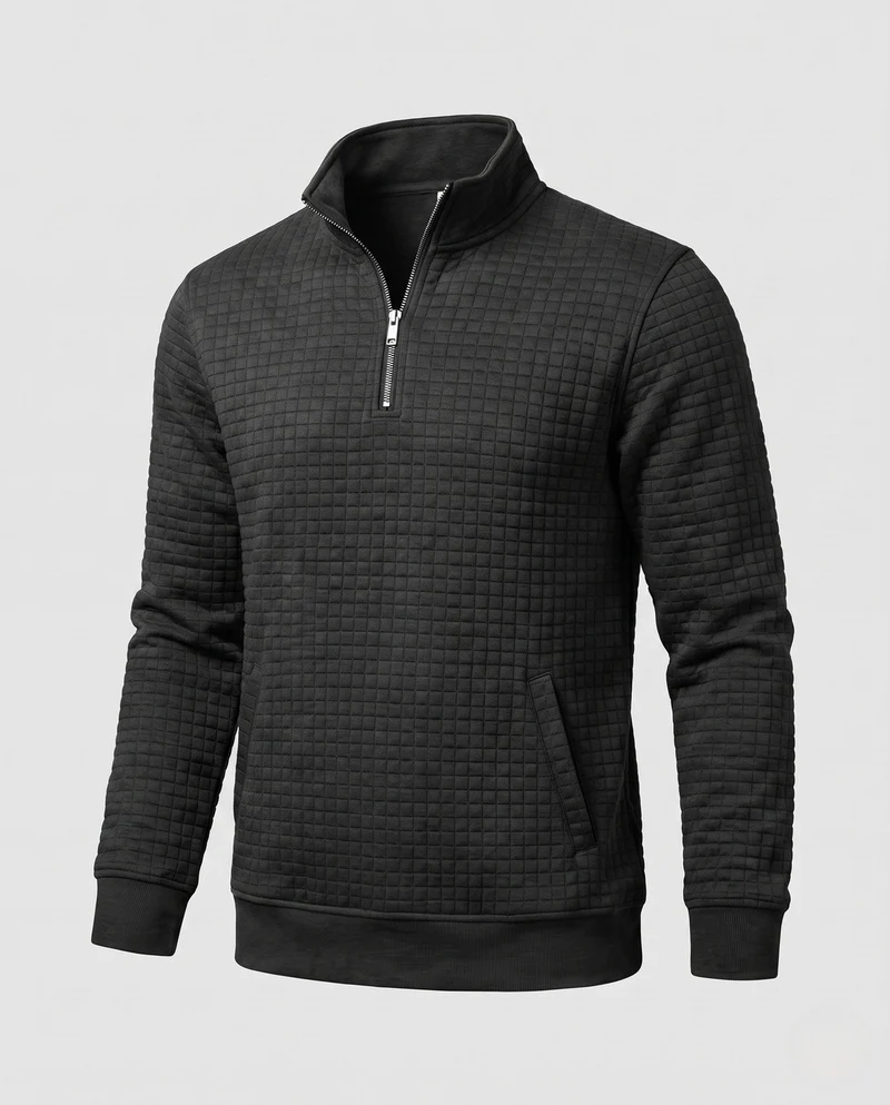 Herren Texturiertes Halbzip Sweatshirt mit Stehkragen, Waffelstruktur & Seitentaschen Nord Taschen