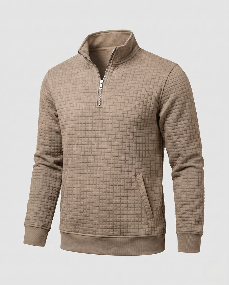 Herren Texturiertes Halbzip Sweatshirt mit Stehkragen, Waffelstruktur & Seitentaschen Nord Taschen