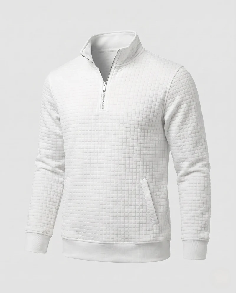 Herren Texturiertes Halbzip Sweatshirt mit Stehkragen, Waffelstruktur & Seitentaschen Nord Taschen
