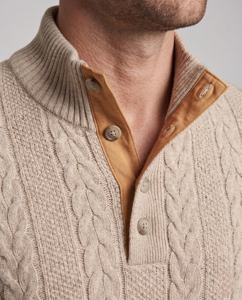 Männer Strukturierter Kabelstrick Loungewear Set mit Henley-Kragen und Jogginghose Nord Taschen
