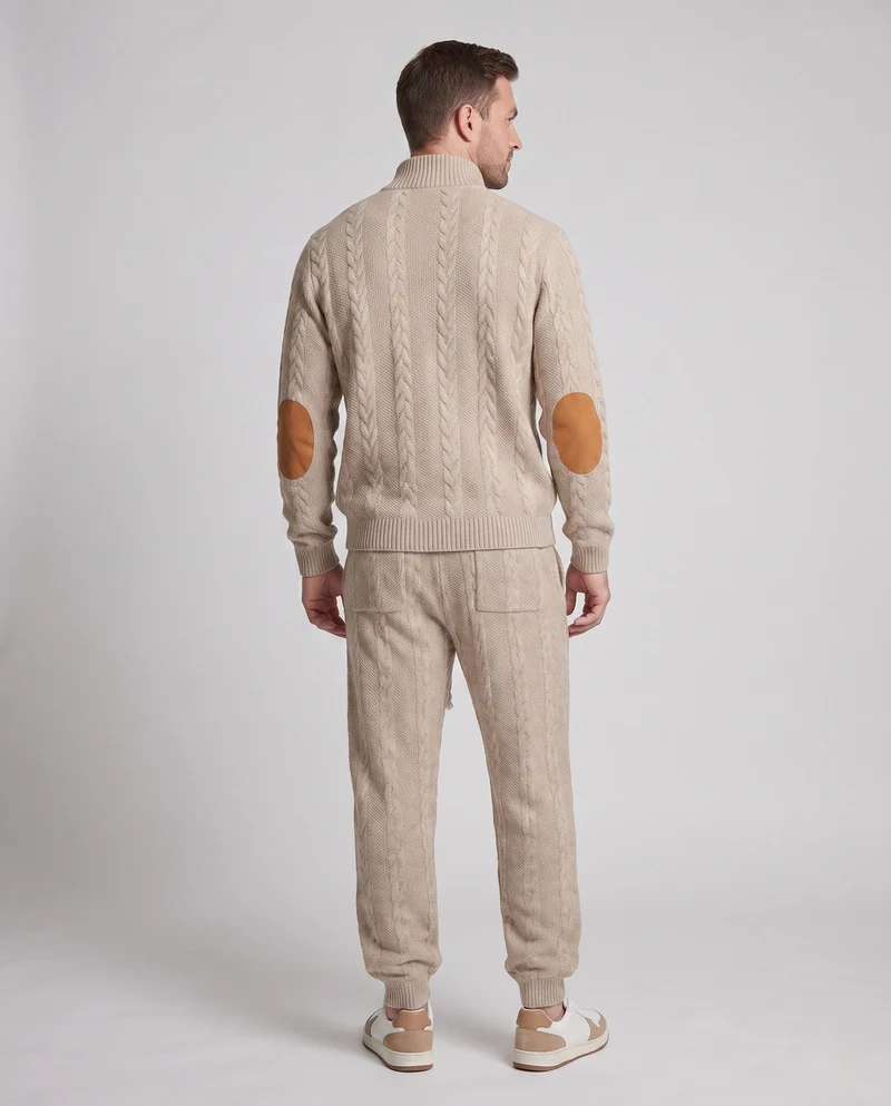 Männer Strukturierter Kabelstrick Loungewear Set mit Henley-Kragen und Jogginghose Nord Taschen