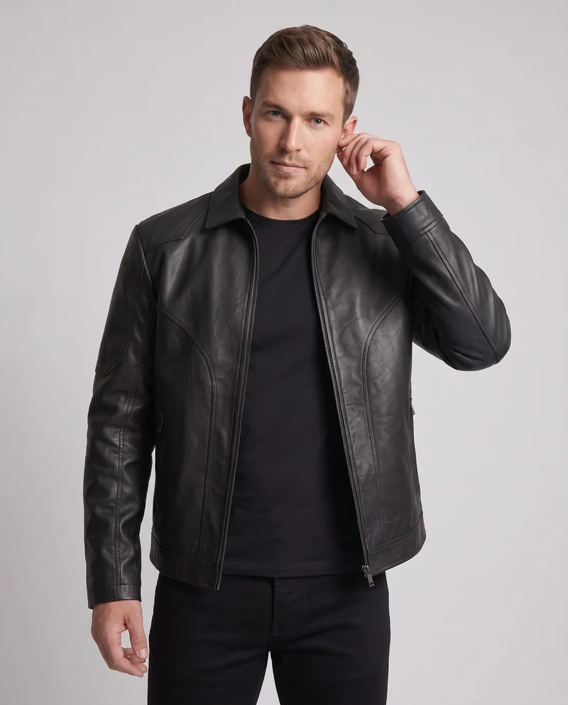 Herren Bikerjacke aus hochwertigem Kunstleder mit ergonomischen Nahtdetails und Reißverschlusstaschen Nord Taschen