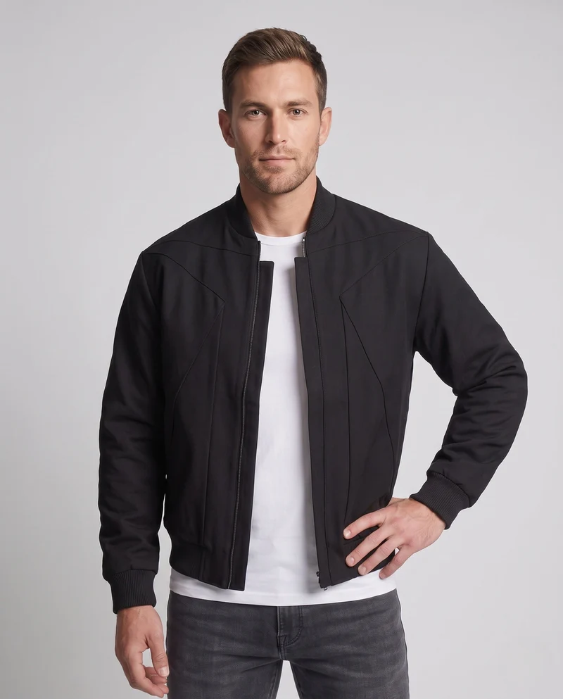 Herren Boxy Bomberjacke mit geometrischen Nahtdetails und geripptem Saum Nord Taschen