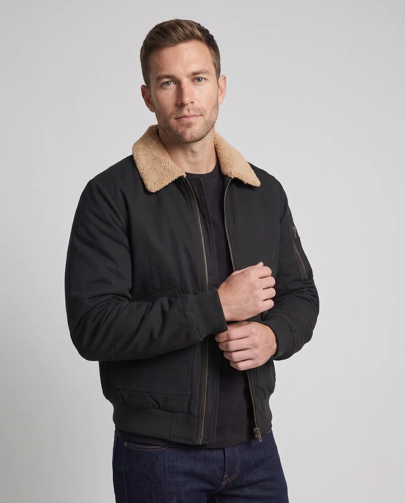 Herren Bomberjacke mit Teddy-Kragen, Utility-Arm-Tasche & Klapptaschen Nord Taschen