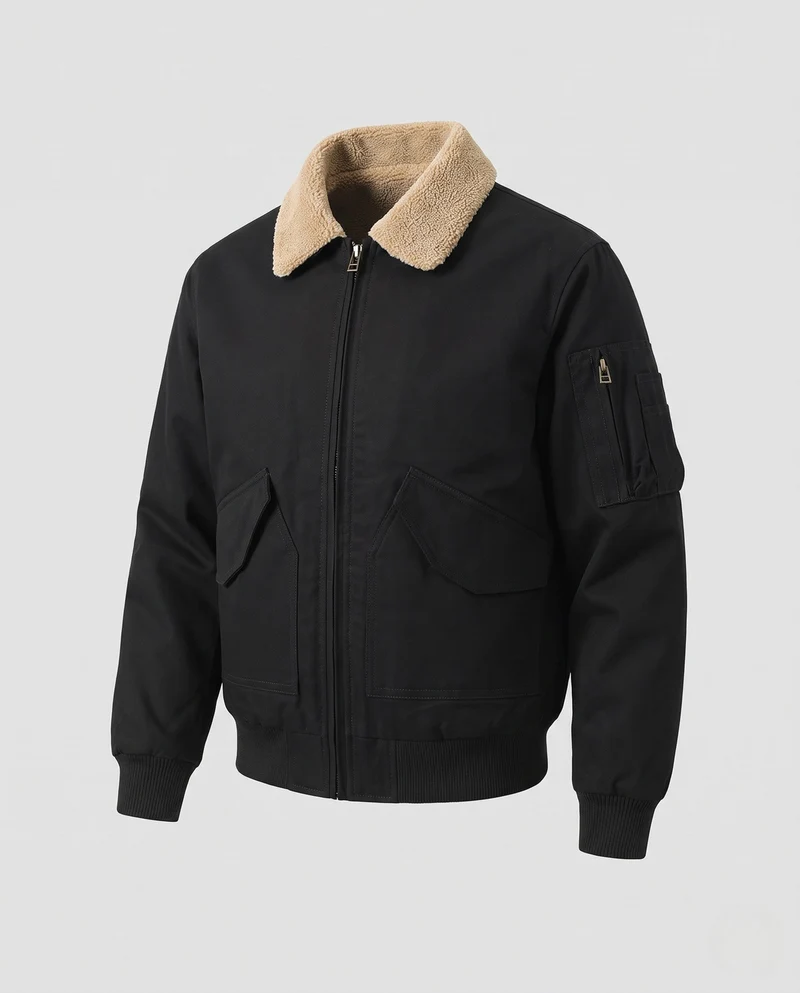 Herren Bomberjacke mit Teddy-Kragen, Utility-Arm-Tasche & Klapptaschen Nord Taschen