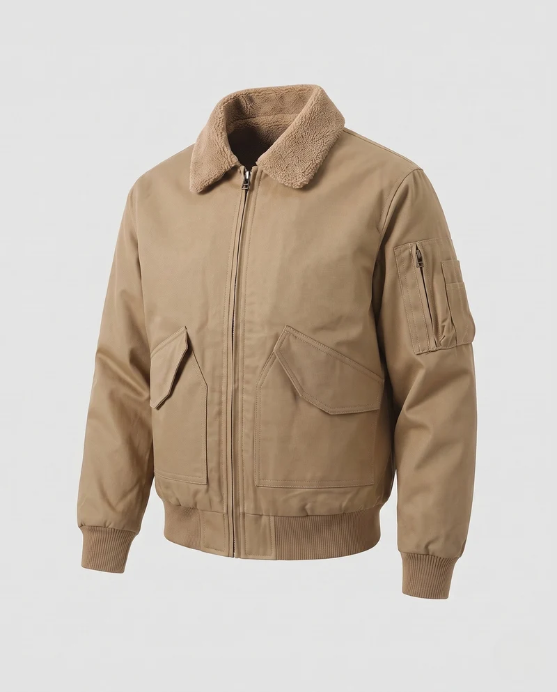 Herren Bomberjacke mit Teddy-Kragen, Utility-Arm-Tasche & Klapptaschen Nord Taschen