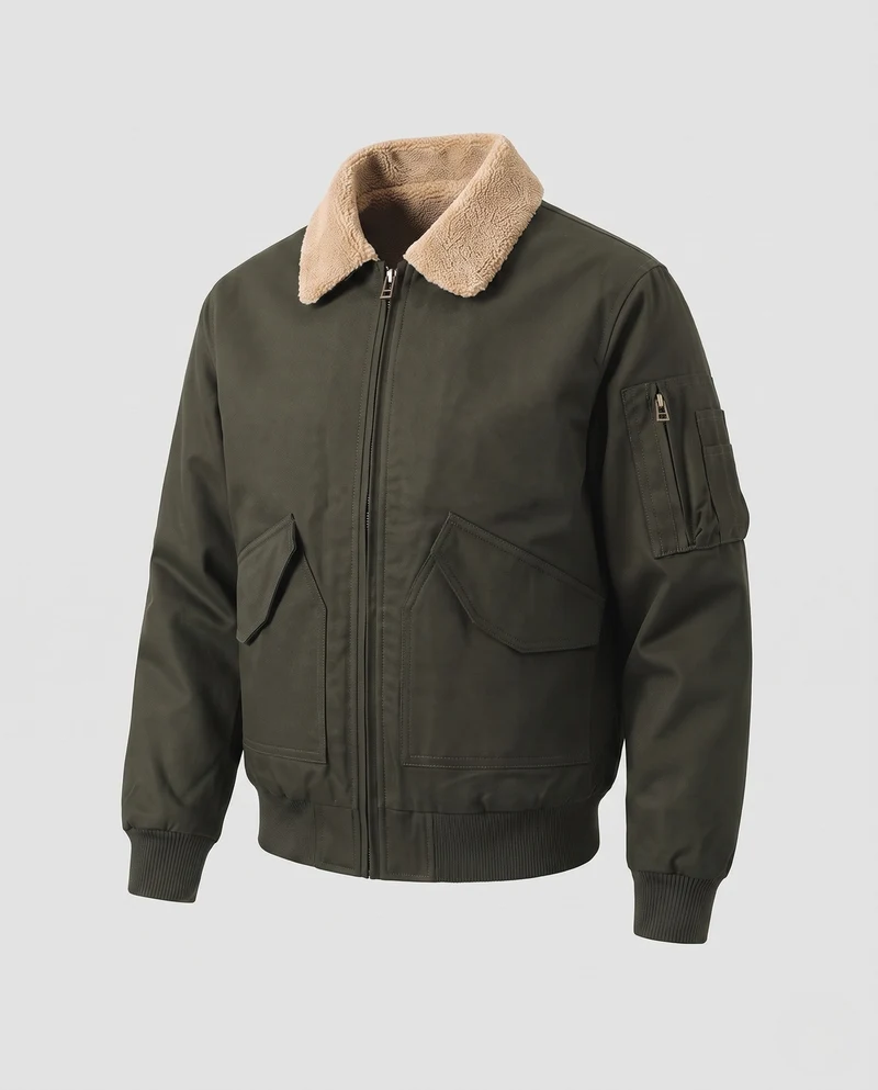 Herren Bomberjacke mit Teddy-Kragen, Utility-Arm-Tasche & Klapptaschen Nord Taschen