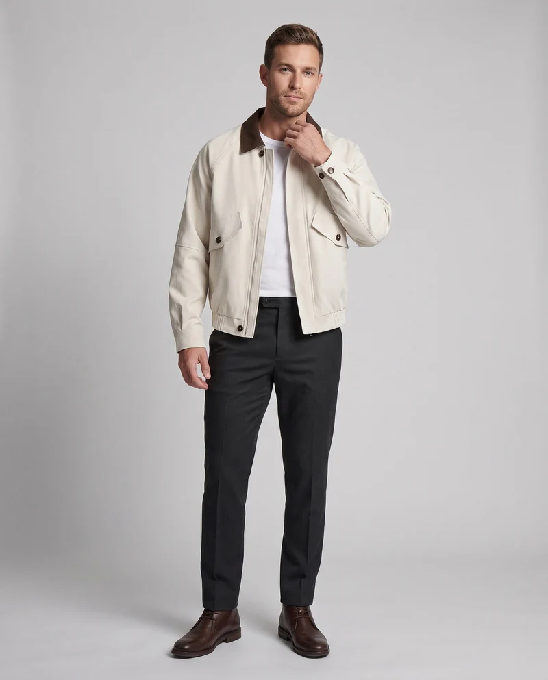 Herren Boxy Wildleder Look Feldjacke mit Kontrastkragen, Klapptaschen & Elastischem Saum Nord Taschen