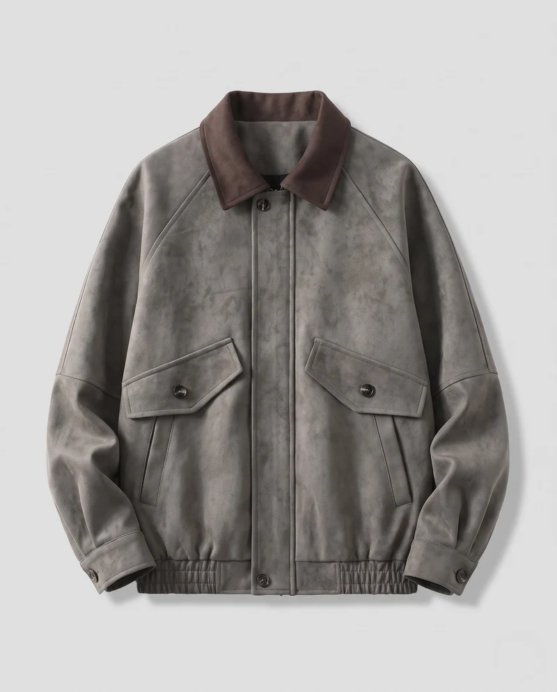 Herren Boxy Wildleder Look Feldjacke mit Kontrastkragen, Klapptaschen & Elastischem Saum Nord Taschen