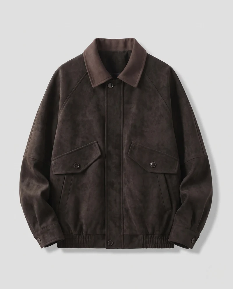 Herren Boxy Wildleder Look Feldjacke mit Kontrastkragen, Klapptaschen & Elastischem Saum Nord Taschen