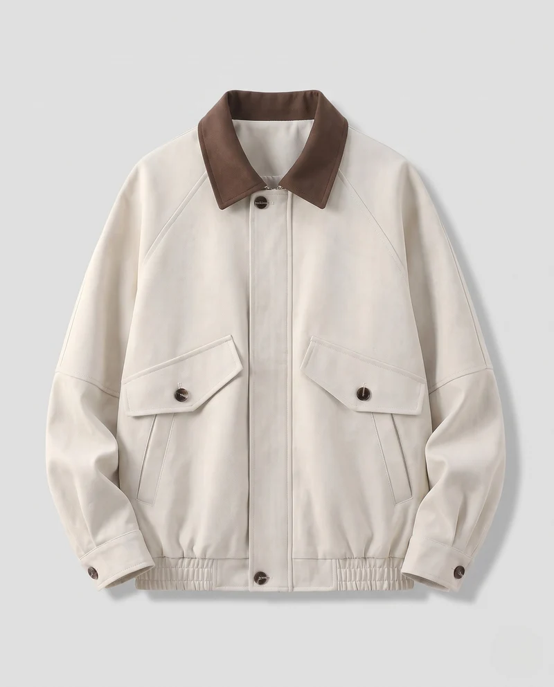 Herren Boxy Wildleder Look Feldjacke mit Kontrastkragen, Klapptaschen & Elastischem Saum Nord Taschen