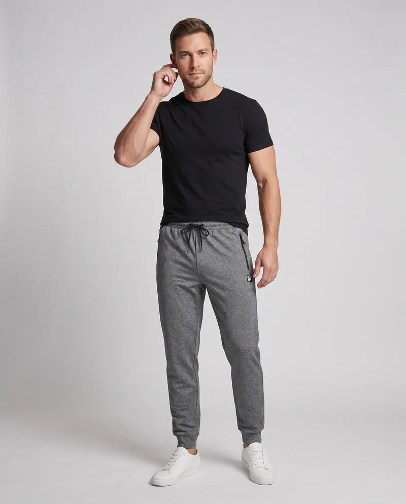 Herren Elastische Lounge Jogginghose aus Mélange-Fleece mit Kordelzug, seitlichen Taschen und geradem Bein Nord Taschen