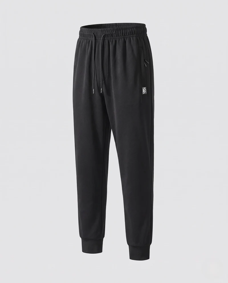 Herren Elastische Lounge Jogginghose aus Mélange-Fleece mit Kordelzug, seitlichen Taschen und geradem Bein Nord Taschen