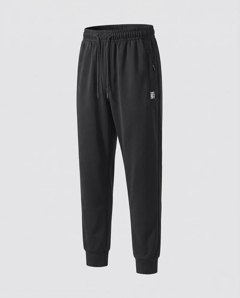 Herren Elastische Lounge Jogginghose aus Mélange-Fleece mit Kordelzug, seitlichen Taschen und geradem Bein Nord Taschen