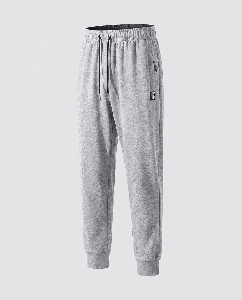 Herren Elastische Lounge Jogginghose aus Mélange-Fleece mit Kordelzug, seitlichen Taschen und geradem Bein Nord Taschen
