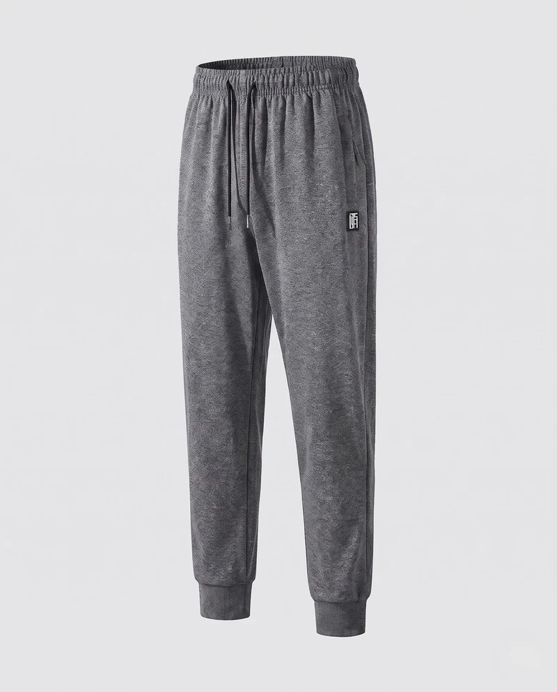 Herren Elastische Lounge Jogginghose aus Mélange-Fleece mit Kordelzug, seitlichen Taschen und geradem Bein Nord Taschen
