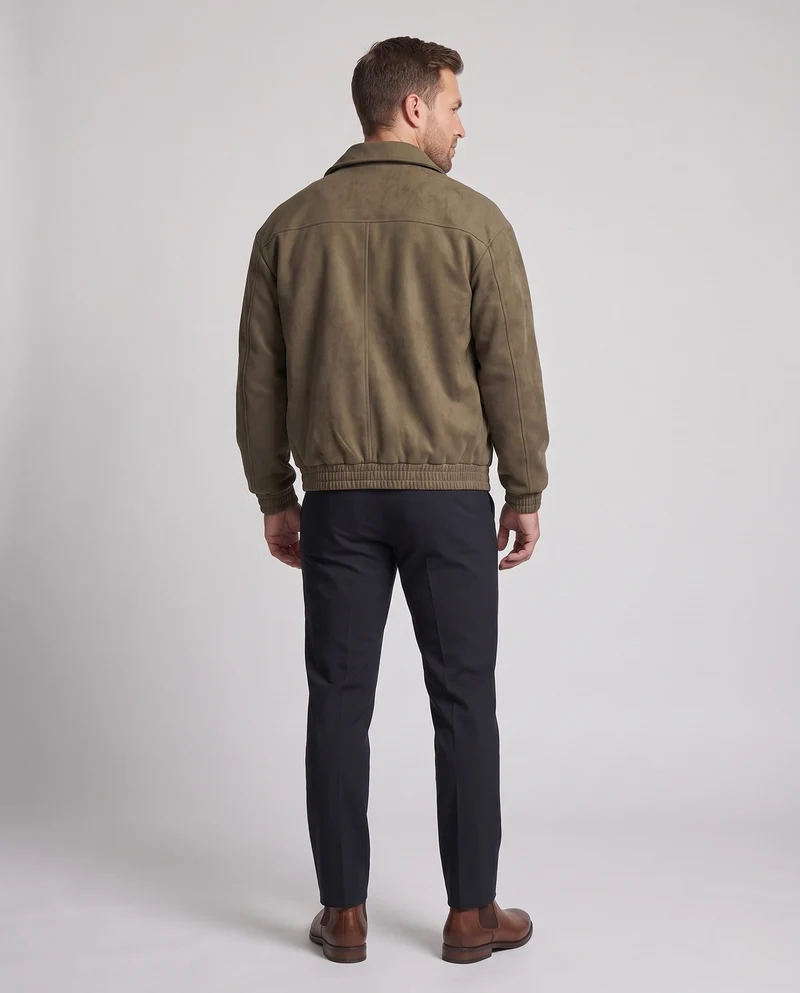 Herren Boxy Velour Overshirt Jacke im Bomberstil mit Hemdkragen und elastischen Bündchen Nord Taschen