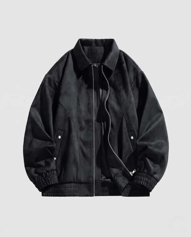 Herren Boxy Velour Overshirt Jacke im Bomberstil mit Hemdkragen und elastischen Bündchen Nord Taschen