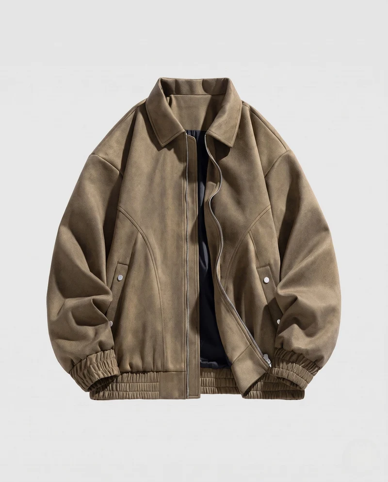 Herren Boxy Velour Overshirt Jacke im Bomberstil mit Hemdkragen und elastischen Bündchen Nord Taschen