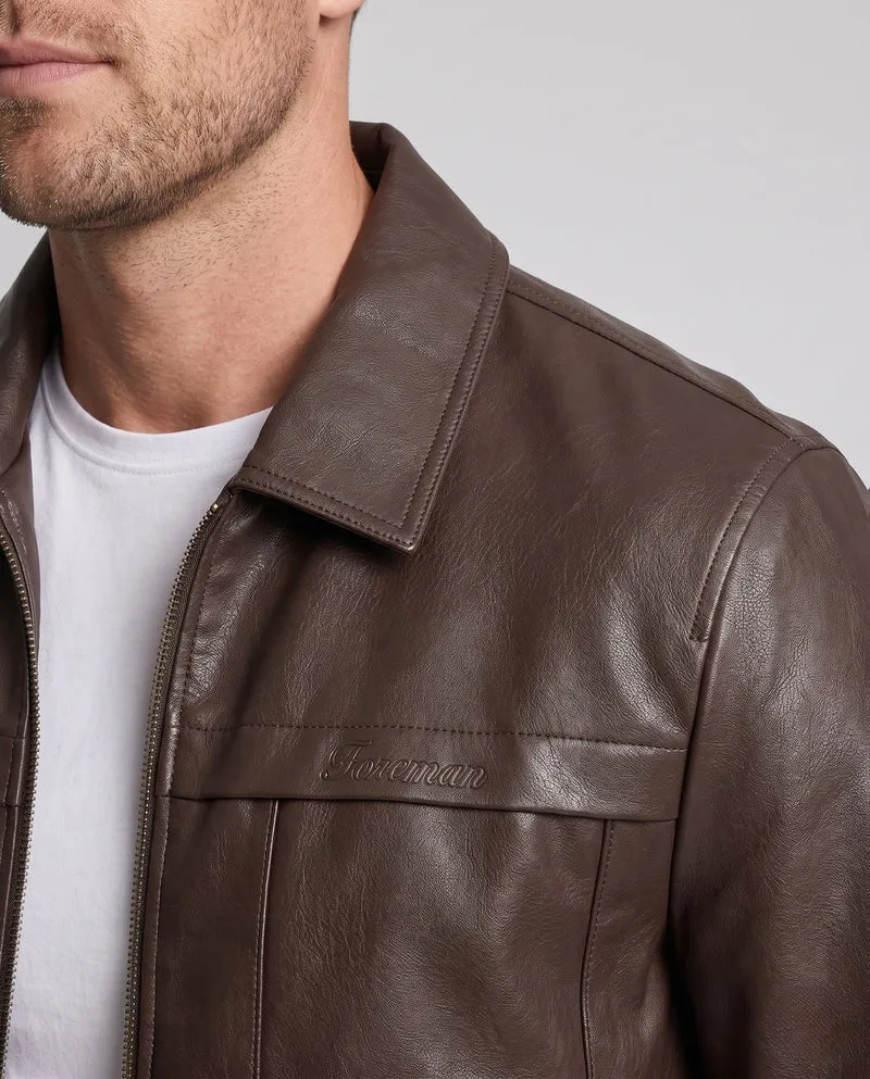 Herren Elegante Kunstleder Feldjacke mit Hemdkragen, verdecktem Zwei-Wege-Reißverschluss und multifunktionalen Taschen Nord Taschen