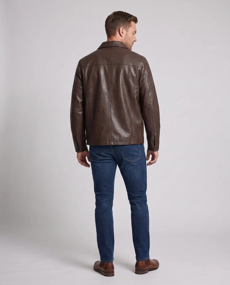 Herren Elegante Kunstleder Feldjacke mit Hemdkragen, verdecktem Zwei-Wege-Reißverschluss und multifunktionalen Taschen Nord Taschen
