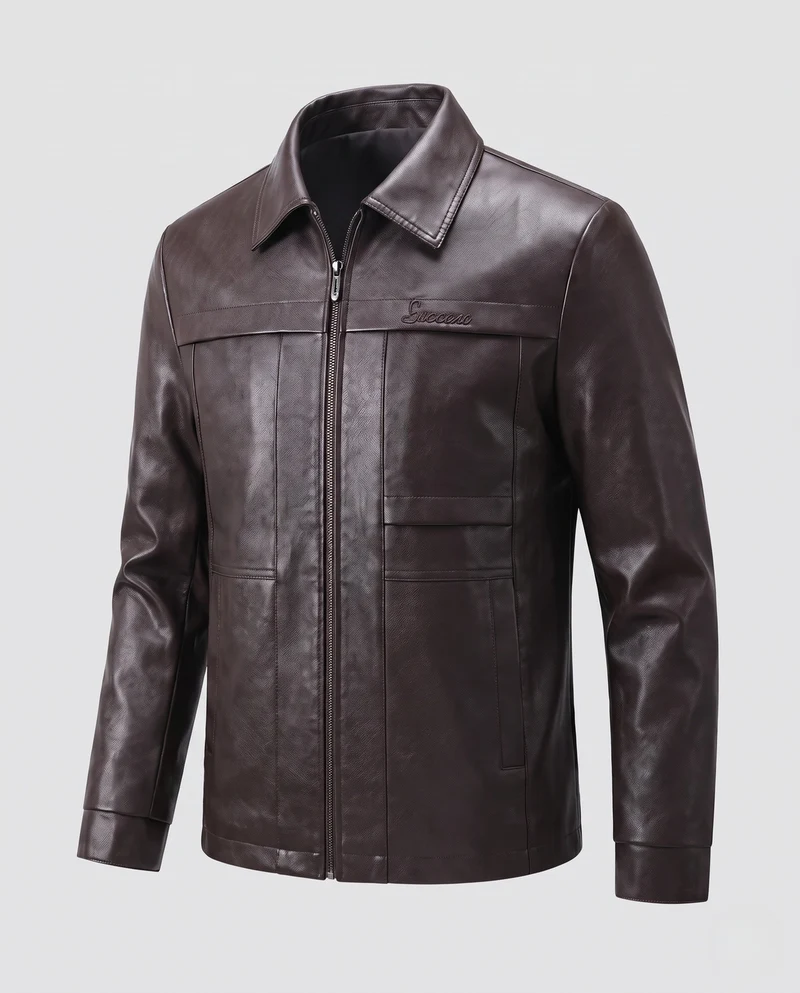 Herren Elegante Kunstleder Feldjacke mit Hemdkragen, verdecktem Zwei-Wege-Reißverschluss und multifunktionalen Taschen Nord Taschen