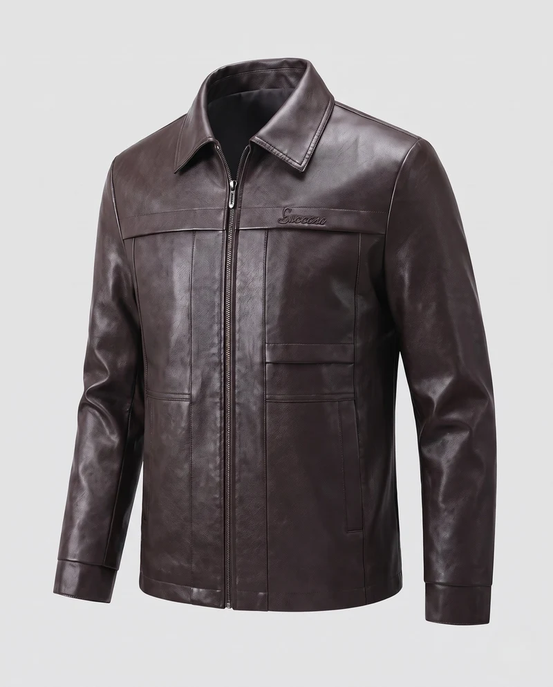 Herren Elegante Kunstleder Feldjacke mit Hemdkragen, verdecktem Zwei-Wege-Reißverschluss und multifunktionalen Taschen Nord Taschen