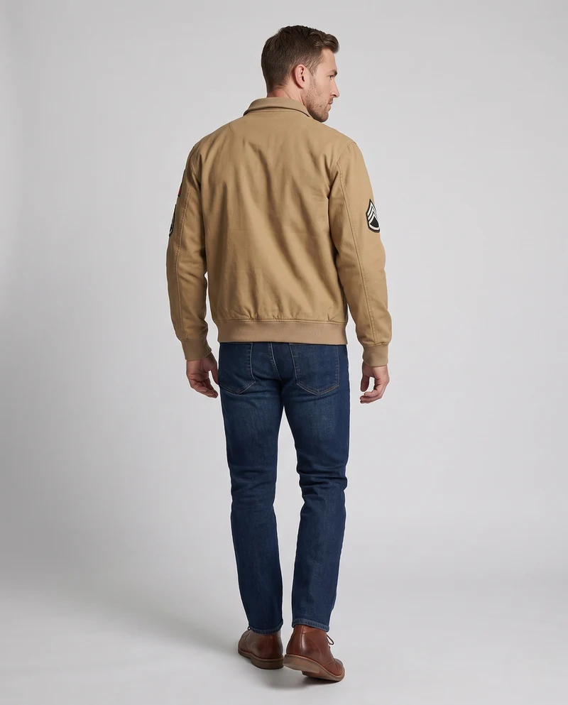 Männer Feld Bomberjacke im Utility-Look mit gestickten Abzeichen, Stehkragen & aufgesetzten Taschen Nord Taschen