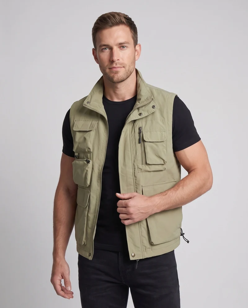 Herren Multifunktionale Utility-Weste mit mehreren Taschen und Stehkragen Nord Taschen