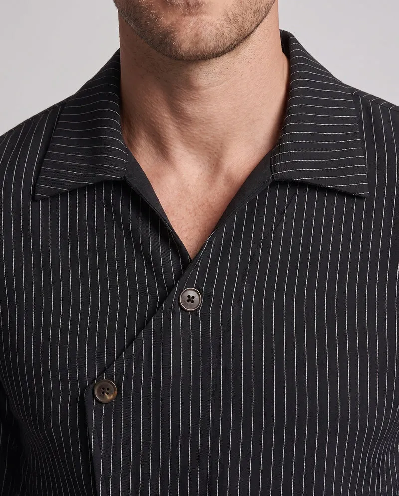 Herren Overshirt-Hemdjacke mit Nadelstreifen, Boxy Fit & Kordelzugsaum Nord Taschen