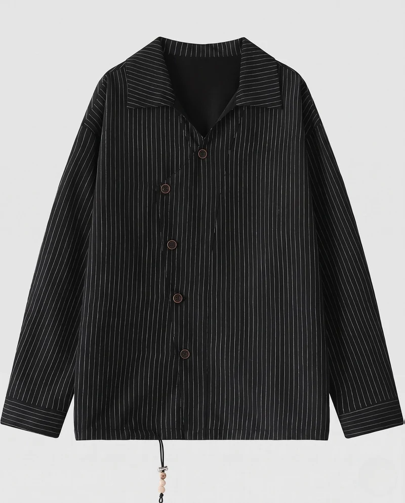 Herren Overshirt-Hemdjacke mit Nadelstreifen, Boxy Fit & Kordelzugsaum Nord Taschen