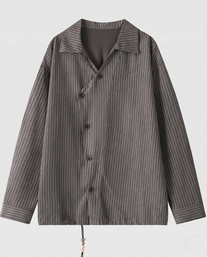 Herren Overshirt-Hemdjacke mit Nadelstreifen, Boxy Fit & Kordelzugsaum Nord Taschen