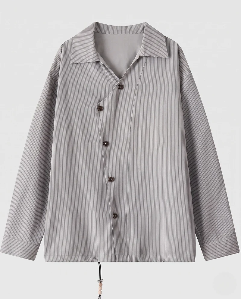 Herren Overshirt-Hemdjacke mit Nadelstreifen, Boxy Fit & Kordelzugsaum Nord Taschen