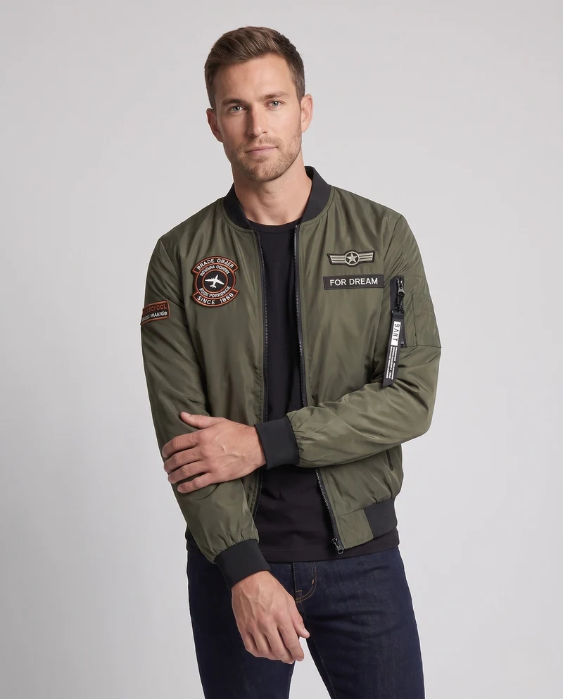 Herren Nylon Bomberjacke mit Flugpatch, Taschenfach und gerippten Bündchen Nord Taschen