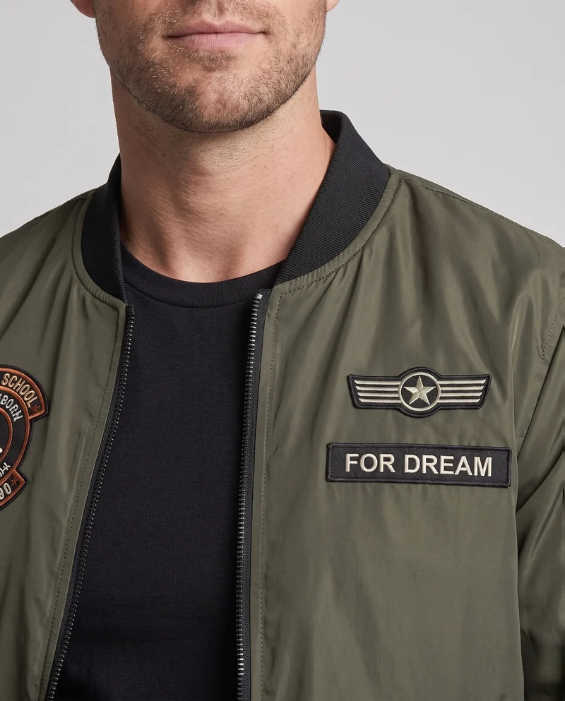 Herren Nylon Bomberjacke mit Flugpatch, Taschenfach und gerippten Bündchen Nord Taschen