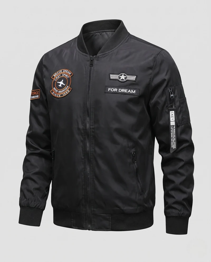 Herren Nylon Bomberjacke mit Flugpatch, Taschenfach und gerippten Bündchen Nord Taschen