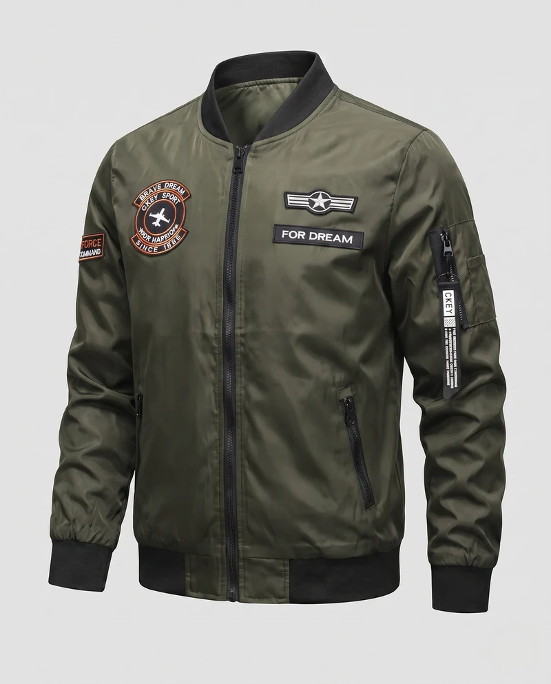 Herren Nylon Bomberjacke mit Flugpatch, Taschenfach und gerippten Bündchen Nord Taschen