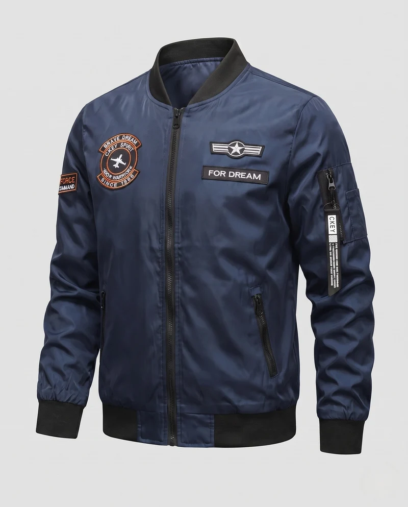 Herren Nylon Bomberjacke mit Flugpatch, Taschenfach und gerippten Bündchen Nord Taschen