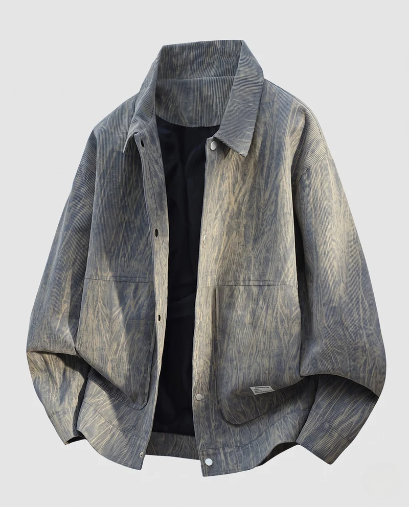 Herren Overshirt-Jacke aus strukturiertem Denim-Look mit Druckknopfleiste und boxy Silhouette Nord Taschen