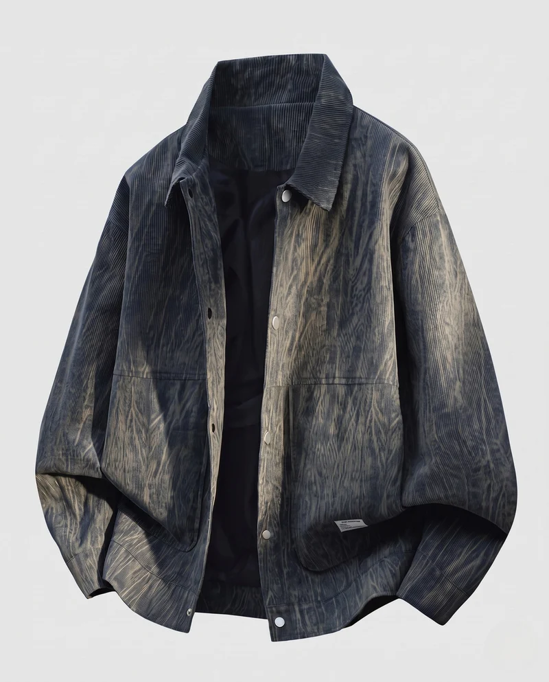 Herren Overshirt-Jacke aus strukturiertem Denim-Look mit Druckknopfleiste und boxy Silhouette Nord Taschen
