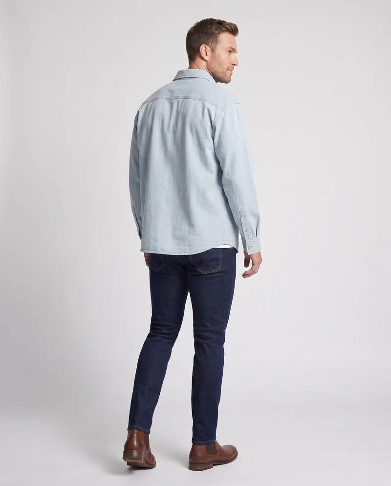 Herren-Overshirt im boxy Schnitt aus leichtem Denim-Look mit Druckknopf-Blende & Klapptasche Nord Taschen