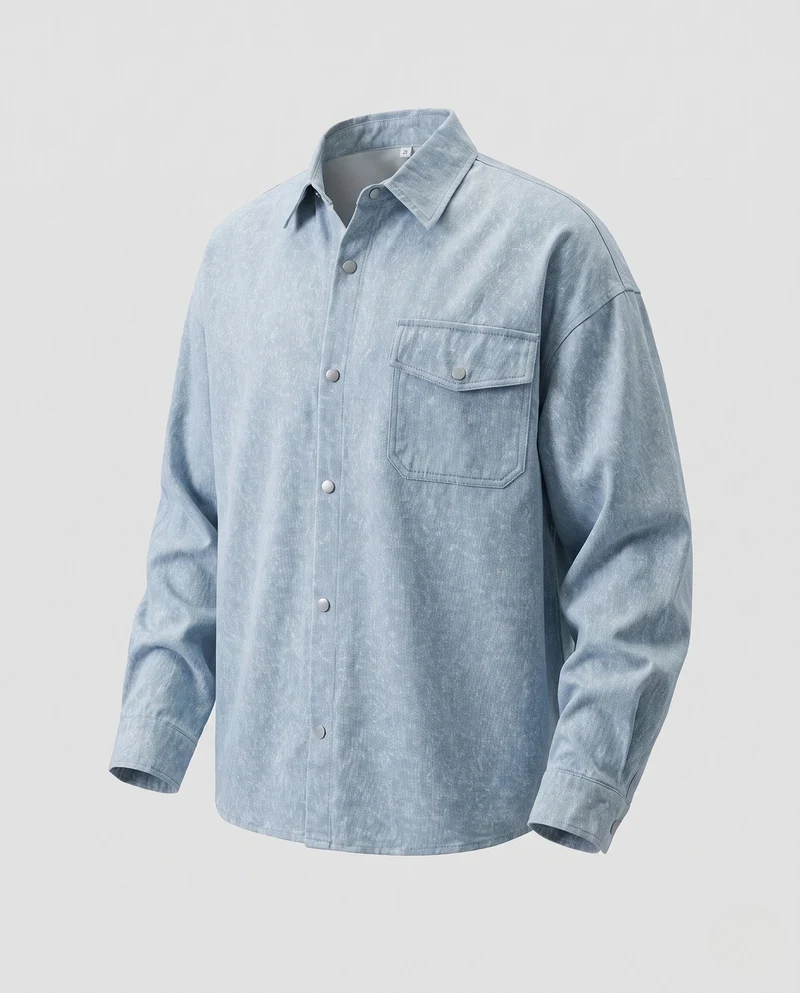 Herren-Overshirt im boxy Schnitt aus leichtem Denim-Look mit Druckknopf-Blende & Klapptasche Nord Taschen