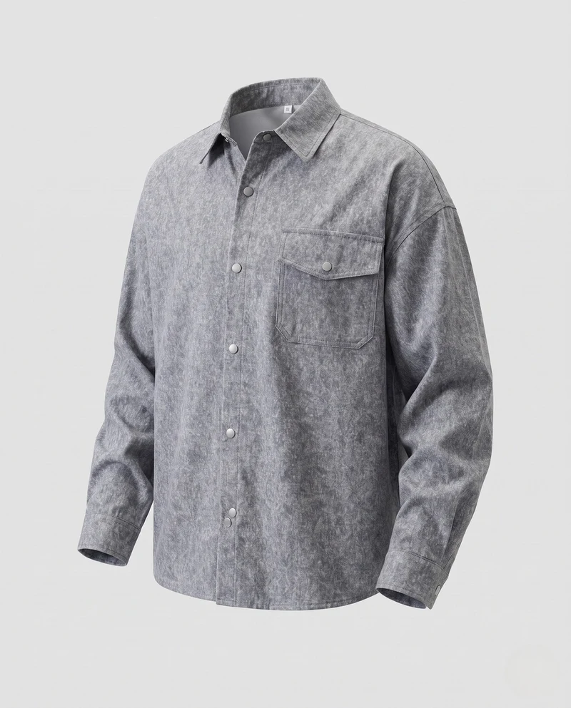 Herren-Overshirt im boxy Schnitt aus leichtem Denim-Look mit Druckknopf-Blende & Klapptasche Nord Taschen