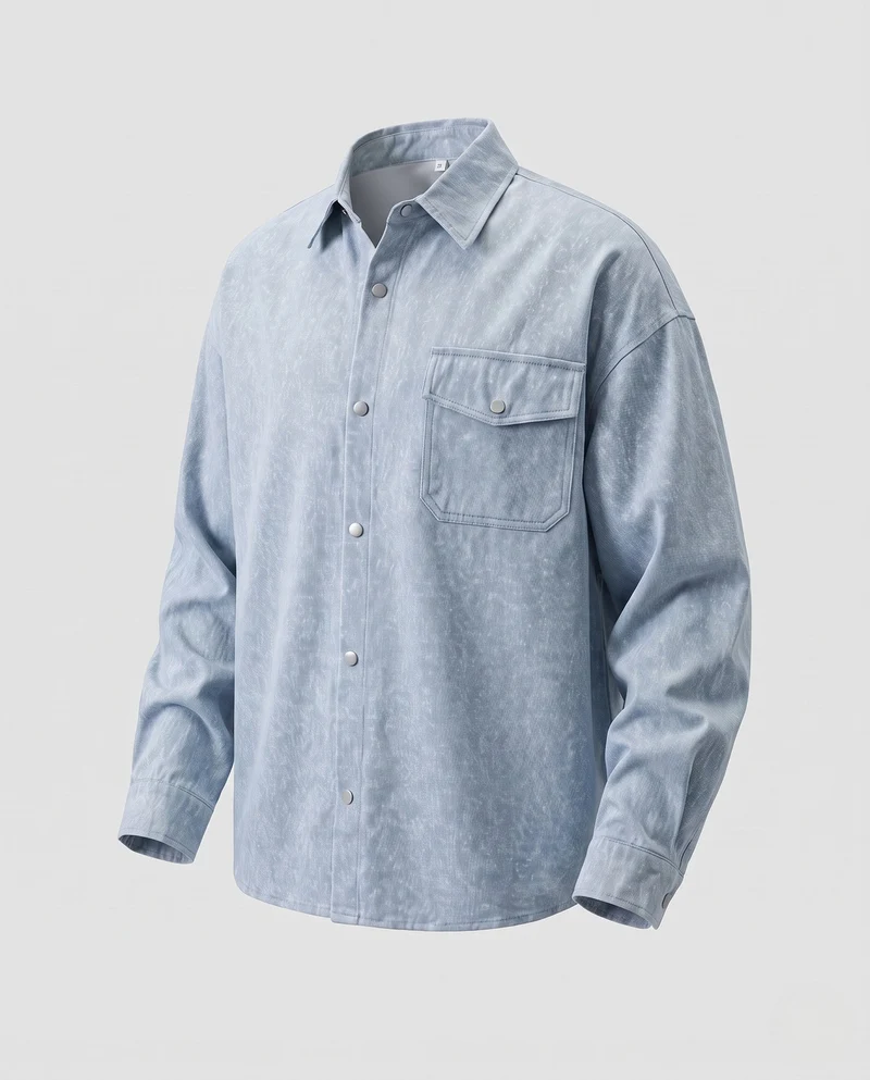 Herren-Overshirt im boxy Schnitt aus leichtem Denim-Look mit Druckknopf-Blende & Klapptasche Nord Taschen