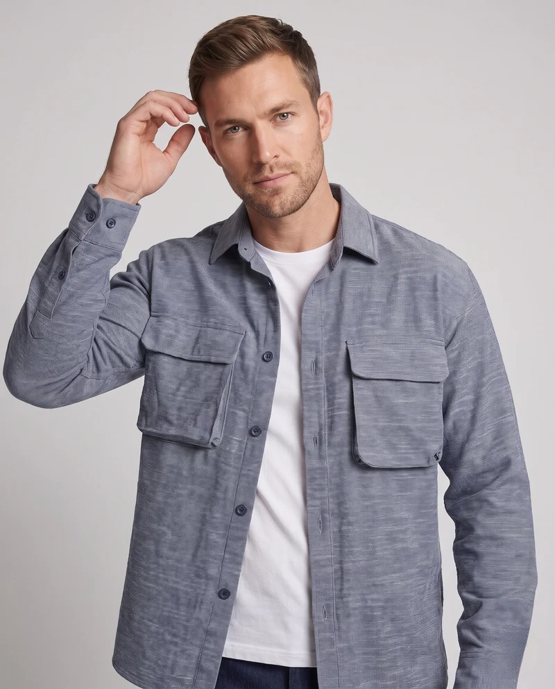 Herren-Überhemdjacke im Utility-Look mit aufgesetzten Brusttaschen und lockerer Passform Nord Taschen
