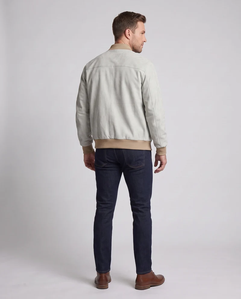 Herren Oversize Bomberjacke im Velours-Suede-Look mit Utility-Arm-Tasche, Druckknopfverschluss & gerippten Abschlüssen Nord Taschen