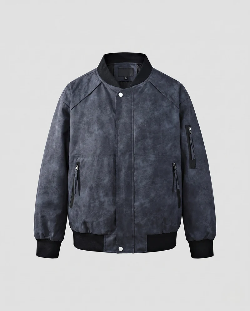 Herren Oversize Bomberjacke im Velours-Suede-Look mit Utility-Arm-Tasche, Druckknopfverschluss & gerippten Abschlüssen Nord Taschen