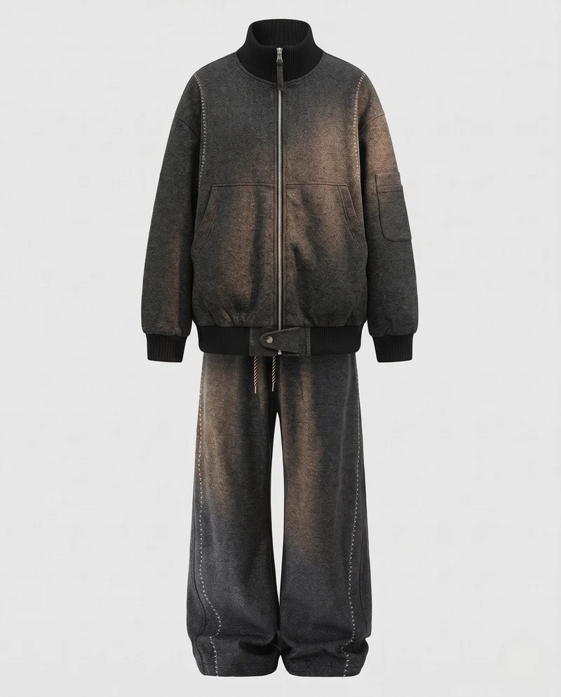 Oversized Herren Bomber Set mit Stehkragen Teddy-Futter und lockerer Jogginghose Nord Taschen